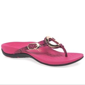 Vionic Orthaheel Karina Pink Snakeskin Buckle Flip Flop Thong Sandal Womens 9